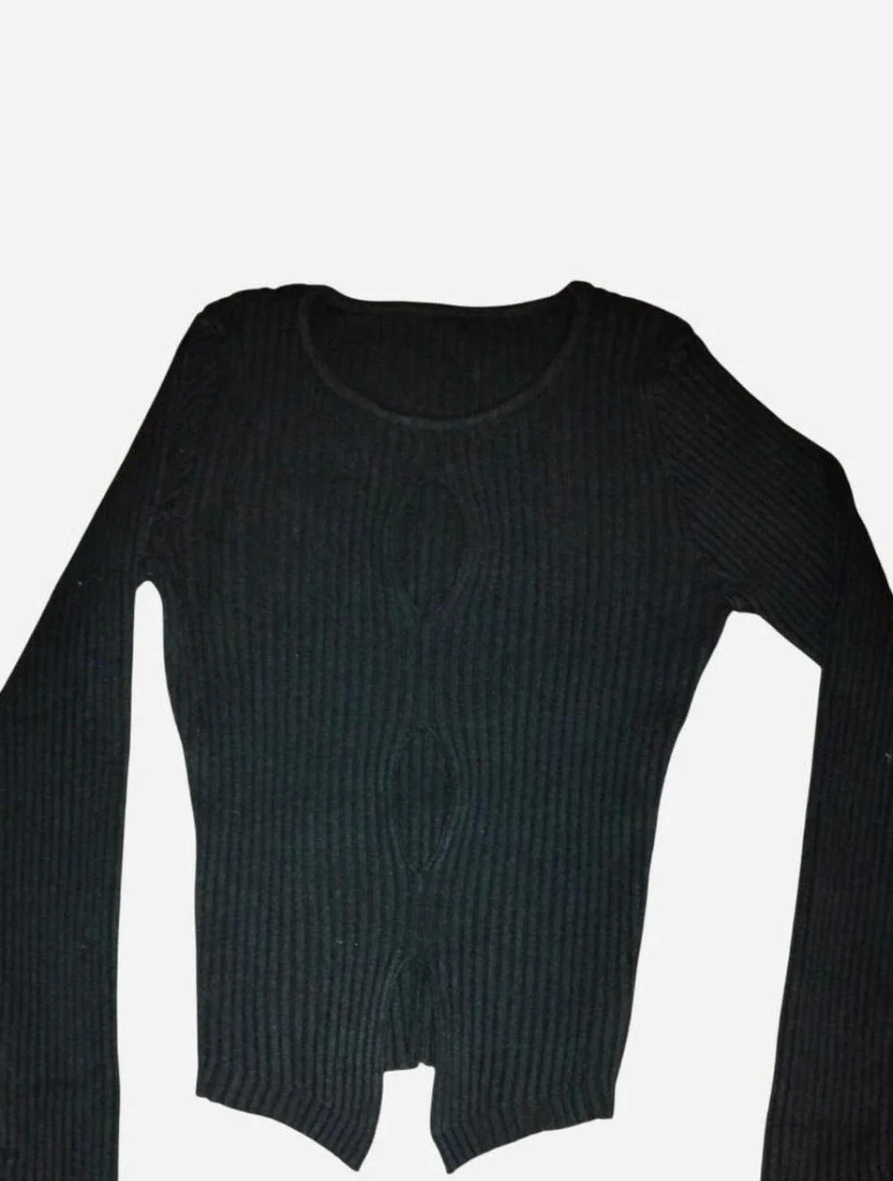 CHYRII Black Ribbed Knit Long Sleeve Cutout Top - Size S